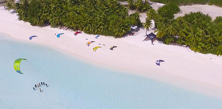 Cocos Islands kitesurfing Adventure holidays Australia - aerial shot with kites on shore